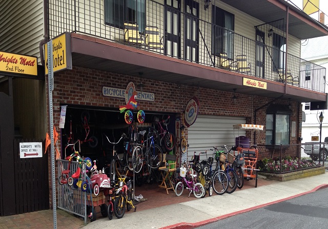 a motel with bicycles outside for rent at albrights motel ocean city md